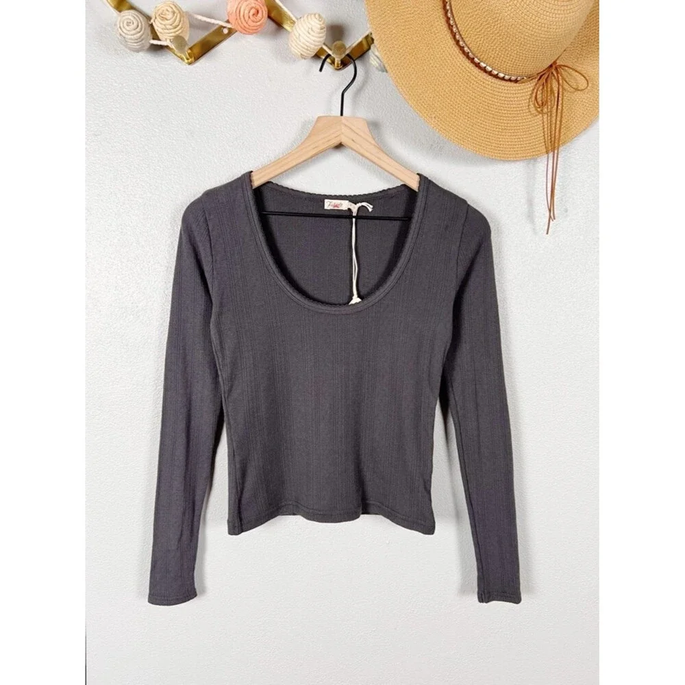 Faherty Pacific Pointell Scoop Neck Long Sleeve Tee T-Shirt Washed Black Small - Picture 7 of 8